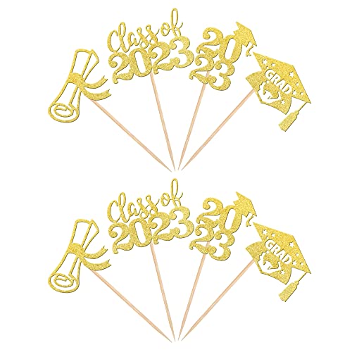 SYKYCTCY 24 Pack 2026 Graduation Cupcake Toppers Glitter Diploma Congrats Grad Cap Cupcake Picks Class of 2026 Cake Decorations for 2026 Graduation Theme Party Supplies Gold - Image 3