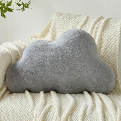 Znhinery Cloud Pillows, Decorative Throw Pillow with Soft Plush for Couch Bed, Cloud Shaped Pillow Room Decor with Fluffy Faux Rabbit Fur for Living Room Bedroom (Grey, 11.8x18.5 Inches)