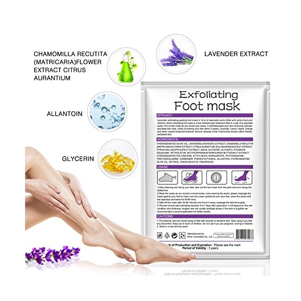 ALIVER Foot Peel Mask 3 Pack, Exfoliator Peel Off Calluses Dead Skin Callus Remover, Baby Soft Smooth Touch Feet-Men Women (Lavender)