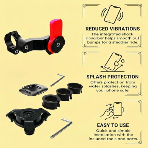 Image of Phone Holder in Bike, 7-Piece Set with Shock Absorber, Bike Mobile Holder Waterproof, Anti Vibration Mobile Holder for Bikes, Universal Fit for Adventurers, Compatible with Most Bikes and Motorcycles