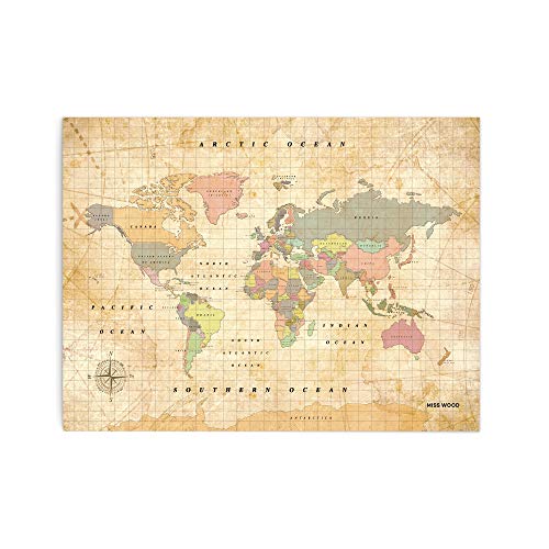 Miss Wood Watercolor Mapamundi, Corcho, Multicolor, L (45 x 60 cm)