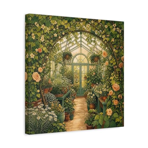 Toile jardin de serre florale 40x40 cm avec cadre en bois pour salon traditionnel