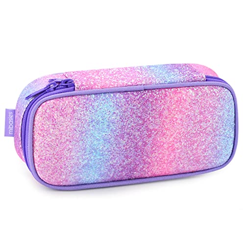 Image of mibasies Girls Pencil Case for Kids, Multi-Slot Pencil Pouch, Pink Purple Rainbow
