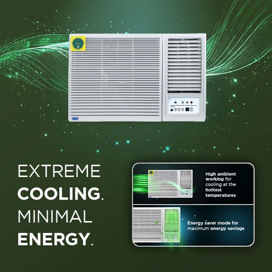 Image of Carrier ESTRELLA GXi 1.5 Ton 3 Star Window Inverter AC with Dust Filter, Auto Restart, Turbo /Sleep /Dry Mode | 100% Copper Condenser | Energy Efficient, Cools Even at 52C (CIW19EC3R36F0, White)