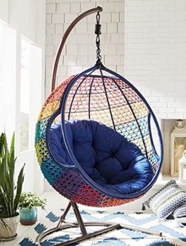 Image of KYNE Microfibre Cushion for Hanging Basket Round Shape Swing Chair Cushions for Outdoor Egg Swing Chair Garden Swing, Seat Padded Pillow Cushion (Navy Blue)