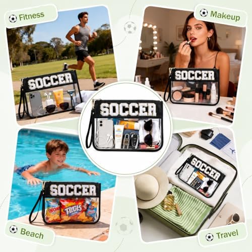 PEVART 2-Pc Clear PVC Soccer Gifts Makeup Bag with Chenille Patch - 5