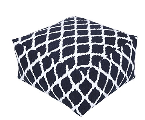 HOMESCAPES Navy and Natural Square Beancube Diamond Ikat Design with Filling - 60 x 60 x 30 cm