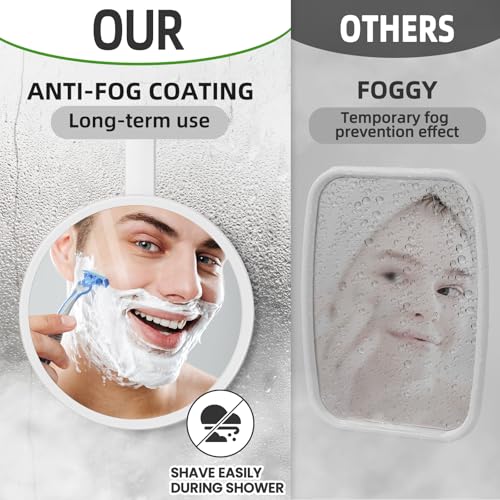 Image of TAILI Shower Mirror Fogless for Shaving, Silicone Fog Free Hanging Mirror for Travel Camping, Shower Accessories, Bathroom Accessories,Shatterproof - Gifts for Men, Women,White