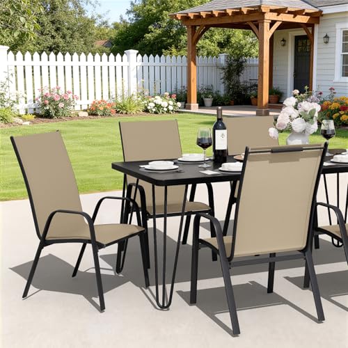 Image of JEAREY Patio Dining Chairs Set of 4, Outdoor Stackable Dining Furniture Set, All Weather Dining Set for Lawn, Garden, Poolside, Beige