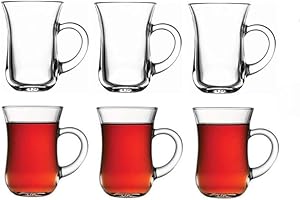 UMS Turkish Tea Glasses with Handle (6 Pack) - Slim Waist Design...