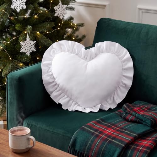 15.7 Inch Heart Shaped Christmas Throw Pillows with Ruffles, White - image 8