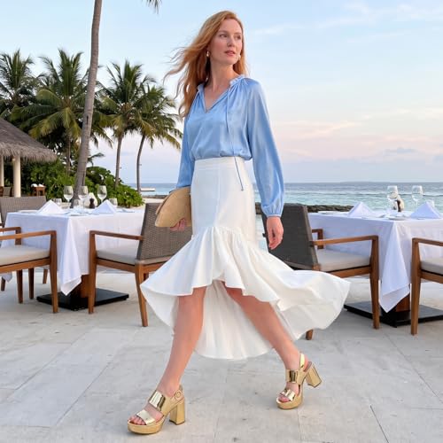 Image of RIBONGZ Block Heels Prom Heeled Sandals for Women Chunky Square Open Toe Strappy High Heels Ankle Strap Wedding Bridal Shoes High Heel Sandals for Party Dress
