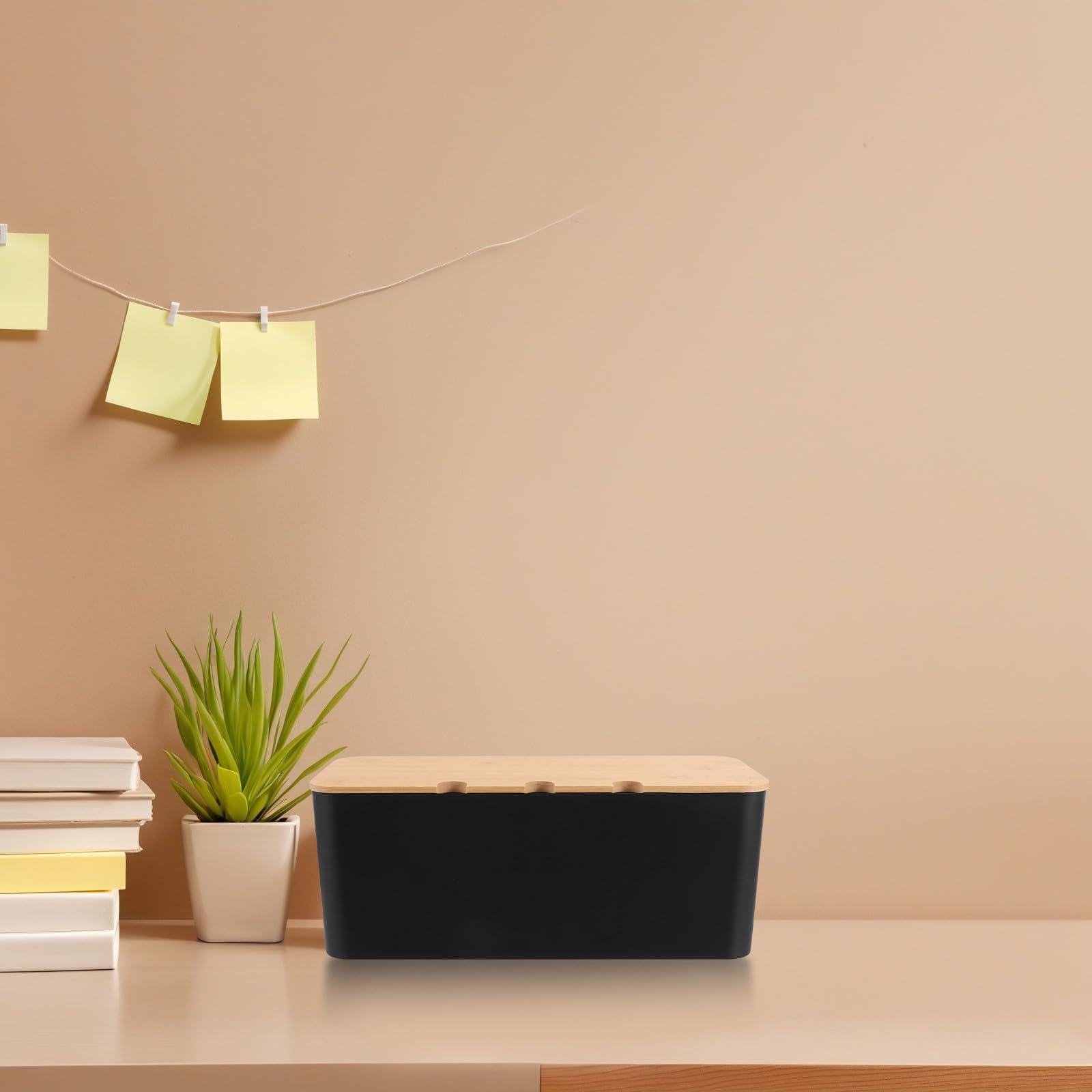 Caja de Gestión de Cables con Orificios, Plástico y Madera, Escritorio