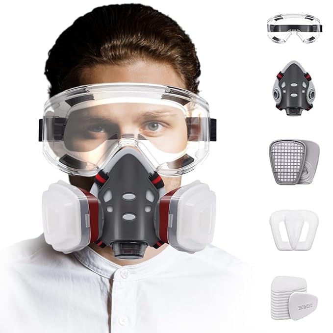 Reusable Respirator Mask With A1P2 Filters | Anti-Gas, Anti-Dust | Gas Mask Ideal For Painting, Woodworking, Construction, Sanding, Spraying, Chemicals, DIY Etc, Grey pack of 1-image-12