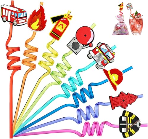 16 unidades de decoração para festas de aniversário de bombeiros, presentes de aniversário infantis, decoração de aniversário infantil, palhinhas reutilizáveis para beber.