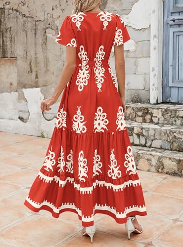 Image of PRETTYGARDEN Womens 2026 Summer Casual V Neck Boho Maxi Dress Flowy Aline Bell Sleeve Tiered Floral Dresses with Pocket