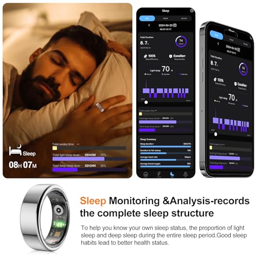NEWTRENDS Smart Ring, Heart Rate/Sleep/Blood Oxygen Monitoring, Step Count, Wearable Fitness Tracker, APP Bluetooth Connected, IP68 Waterproof,Silver (Size 10) - Image 5