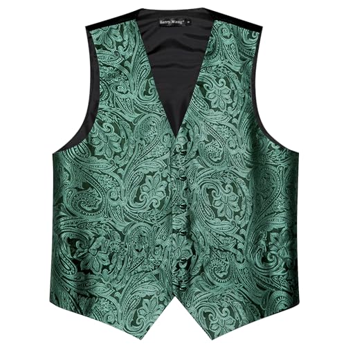 Image of Barry.Wang Men's Suit Vest Tie Bowtie Set Formal Silk Paisley Waistcoat Hanky Cufflinks Lapel Pin Set Wedding Party 7PCS