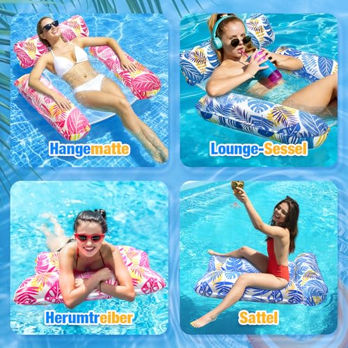 Dusor Luftmatratze Pool Zubehör 2 Stück, Luftmatratze Wasser Hängematte Pool Erwachsene 4 In 1, Aufblasbare Pool Spielzeug Wasserhängematte, Wasserspielzeug für Erwachsene und Kinder