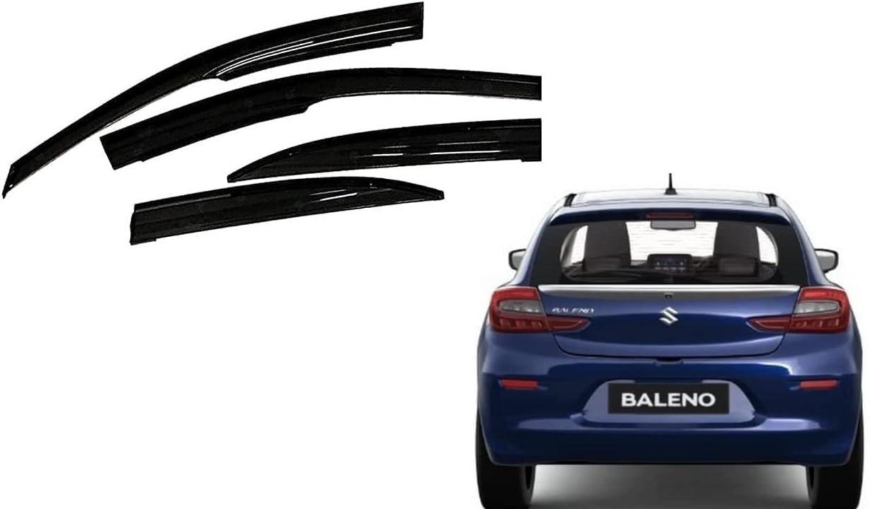 Malik AUTO Car Side Window Door Visor Rain Guard Compatible with Baleno 2022 Models ABS Flexible Plastic Non Breakable Set of 4 (New Baleno 2022)
