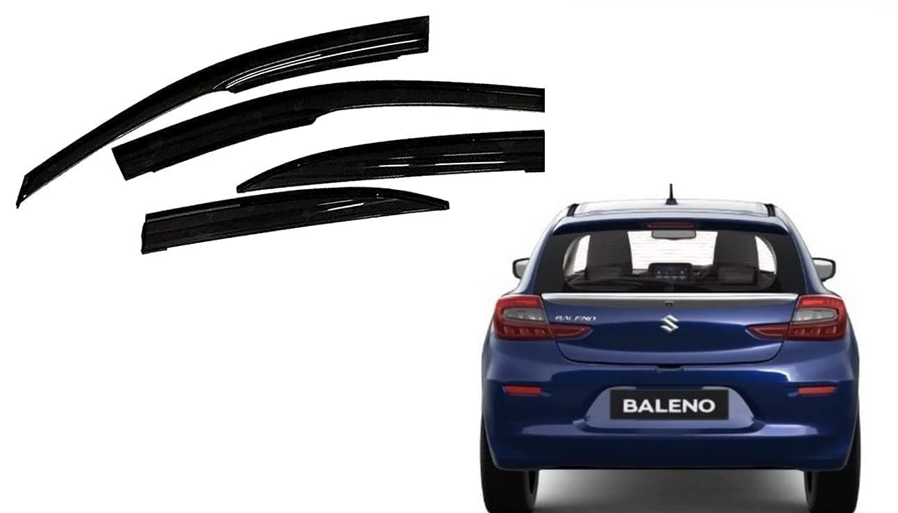 Malik AUTO Car Side Window Door Visor Rain Guard for Baleno 2022 Models ABS Flexible Plastic Non Breakable Set of 4 (New Baleno 2022)