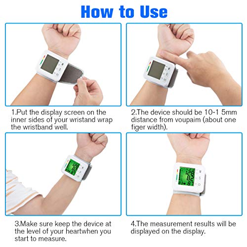 Topffy Blood Pressure Monitor,Wrist Digital BP Cuff Automatic BP Machine 99 * 2 Reading Memory Rechargeable Large Tri-Backlit Pulse Rate Monitoring Meter Wrist Blood Pressure Monitor