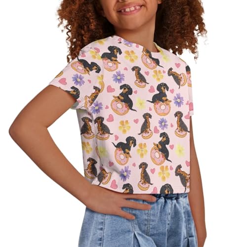 Image of Girls Crop Tees Crew Neck Casual Short Sleeve T Shirts Kids Loose Soft Comfortable Tees Blouses Shirt for Little Girl