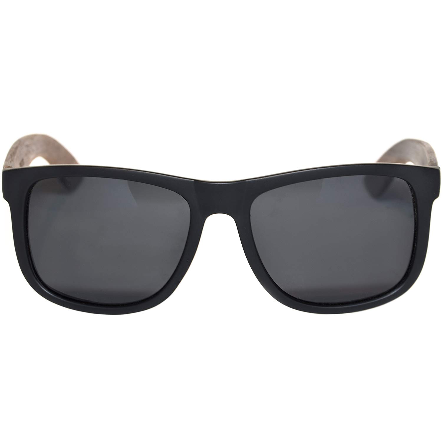 GOWOOD Occhiali da sole piazza in legno uomo e donna | Occhiali premium polarizzati con aste in legno di noce e telaio in acetato nero | Lenti scure UV400 | Occhiali da sole con protezione UV (Nero)