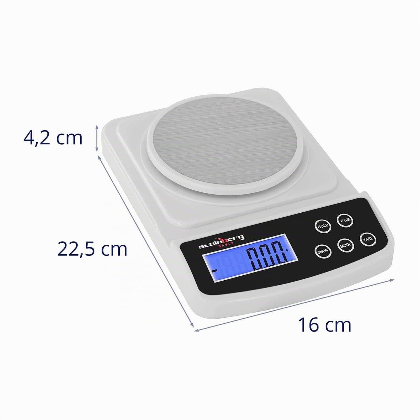 Steinberg Balance de Précision Cuisine Professionnelle SBS-LW-500/10 (500 g / 0,01 g, surface de pesée 12 cm, 6 unités de pesage, écran LCD rétroéclairé, pieds en caoutchouc antidérapant)