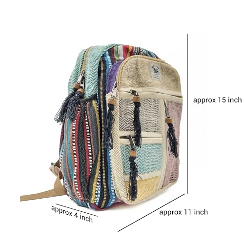 Himalayan Hemp Backpack, Traditional Woven Pattern, Multi-Compartment Design, Ethnic Striped, Handmade in Nepal3