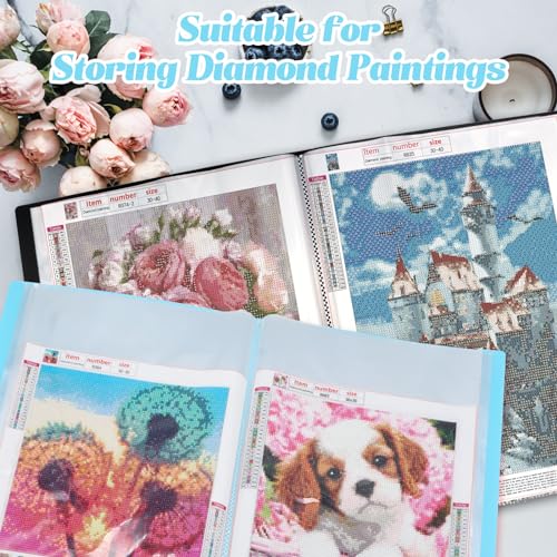 Image of ZYNERY 2 Pack A3 Diamond Painting Storage Book, 60 Pages Art Portfolio Diamond Art Storage Large Folder - Suitable for 12x16 inch Diamond Painting (Blue + Black)