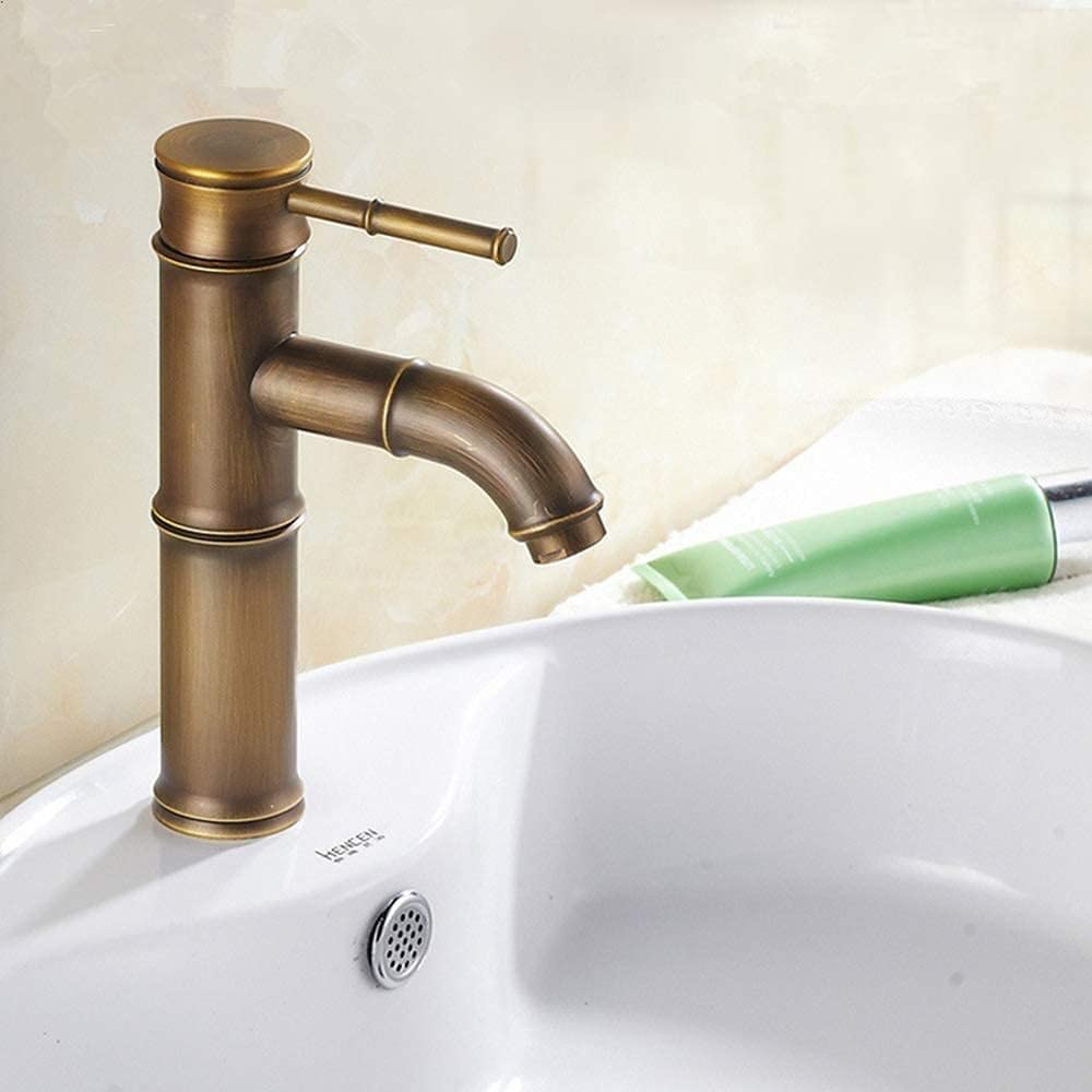 Retro-Armatur aus Messing im Bambus-Design für Badezimmer, Küchenspüle, Terrasse, Kalt- und Warmwasseranschluss (Größe: Hoch)