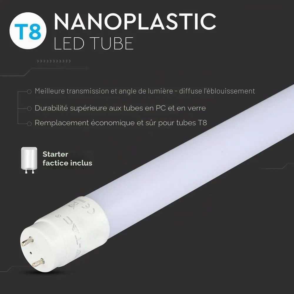 V-TAC - Tube LED 60 cm, 120 cm, 150 cm - Angle d'éclairage : 160°, Weisses Licht (6400k), G13, 10.00W, 230.00V