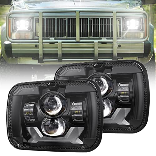 Phares LED H6054 de rechange avec clignotant DRL - Feux de croisement/feux de croisement - Compatible avec Jeep Cherokee XJ 1984-2001 Wrangler YJ 1987-1995 Comanche MJ Chevy Ford GMC Cover