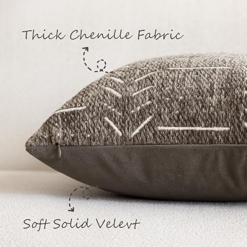 Image of Foindtower Set of 2 Decorative Chenille Jacquard Throw Pillow Covers Textured Farmhouse Vintage Cushion Cover Modern Coastal Boho Home Decor For Sofa Chair Couch Bed Living Room,18x18 Inch,Cocoa Brown
