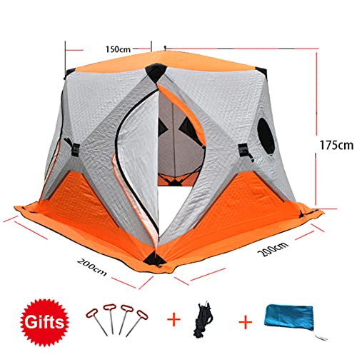 Whyunm26 Ice Fishing Shelter 3 Layers Thickened Winter Outdoor Waterproof Winterized Tent Warm Cotton Durable Camping Tent With Pegs And Ropes,Orange #TOP4