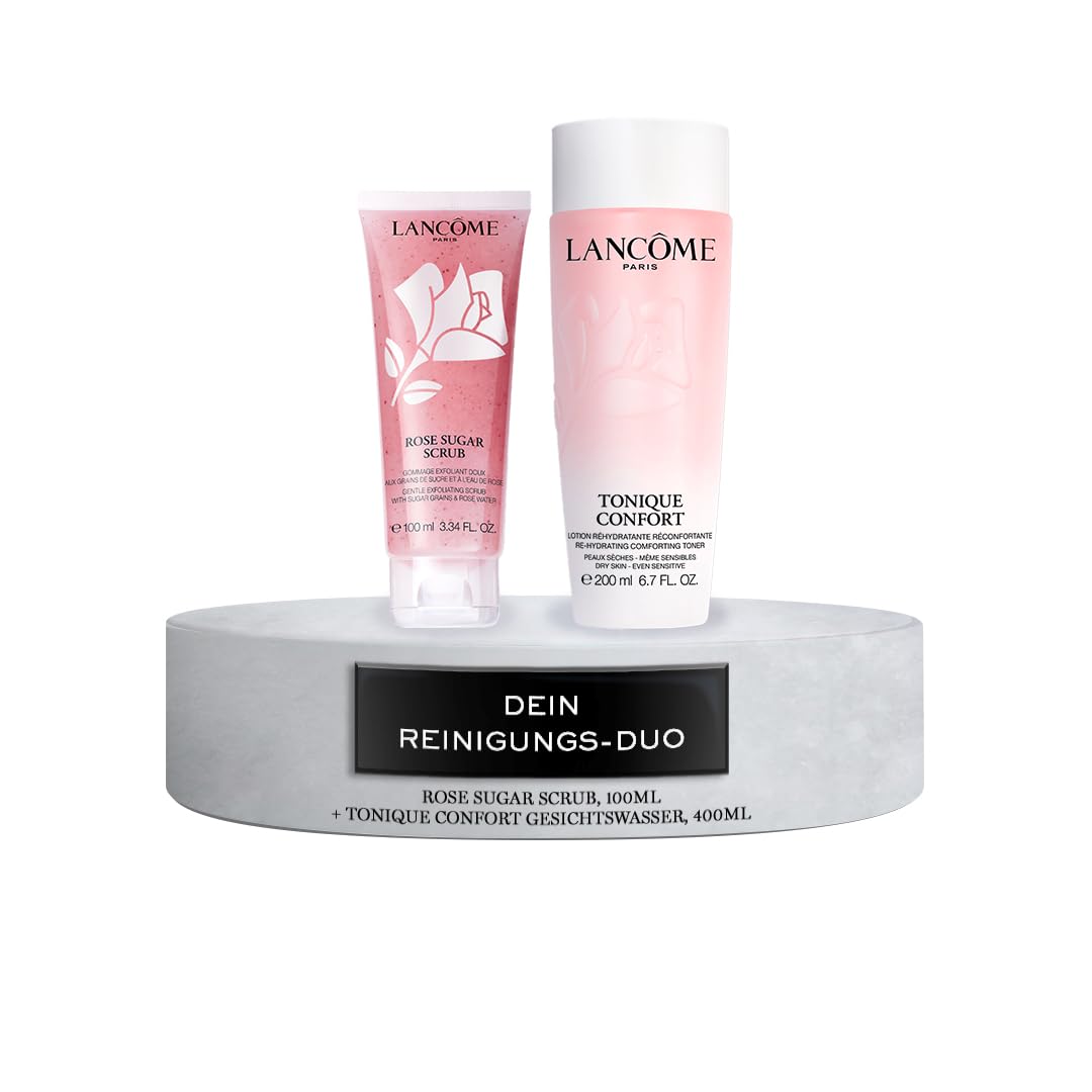 Lancôme Rose Sugar Scrub 100ml + Tonique Confort Gesichtswasser 400ml | Gesichtspeeling kombiniert mit feuchtigkeitsspendender und beruhigender Lotion, zweiteiliges Pflege-Set