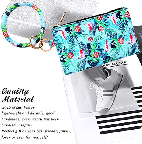 momo mo Key Chain Bracelets Women Keyring Bangle Circle Faux Leather Keychain With Wallet Wristlet Card Holder4