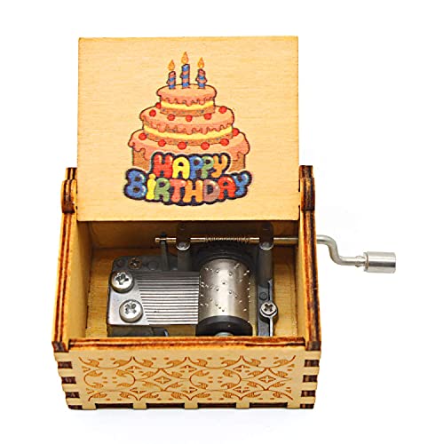 Image of Zesta Wooden Hand Cranked Collectable Engraved Music Box (Happy Birthday Colorful)