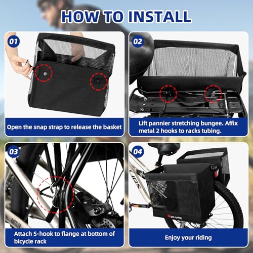 Zmgdrm Bicycle Grocery Panniers, 2PCS Foldable Bike Panniers Bags for Rear Rack, Rear Bike Basket Ebike Rear Rack Bags for Shopping Cycling Traveling Commuting(2 Pack) - Thumbnail 6