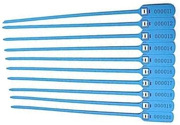 Security Plastic Seal SE - Pull Tight, Blue Color, 1000 pcs. 16 in. / 400 mm, Correlative Numbering & Barcode, Adjustable, Tamper Tags, Metal Insert, ...
