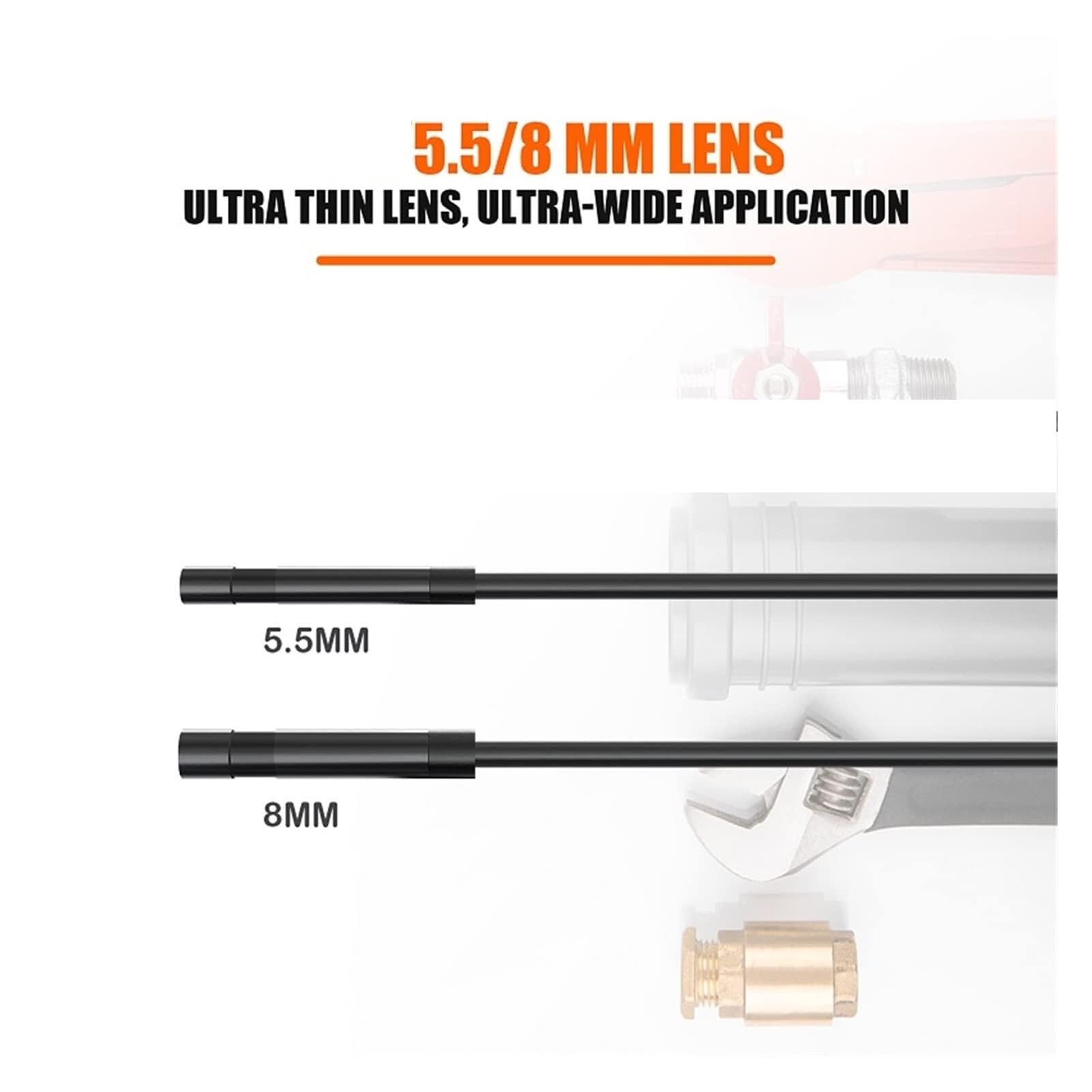 Telecamera per ispezione endoscopio, Endoscopio Industriale P40 Lente Singola E Doppia 5.5mm 8mm 4.3" Schermo IPS Periscopio IP68 Impermeabile,per auto, muro(5.5mm,10m)