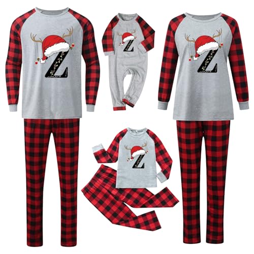 Conjunto de pijama de Navidad familiar con letras de la A a la Z, pijamas de Navidad a juego para la familia, para hombres y mujeres, pijamas de Navidad para niños y niñas, pijamas de Navidad a juego