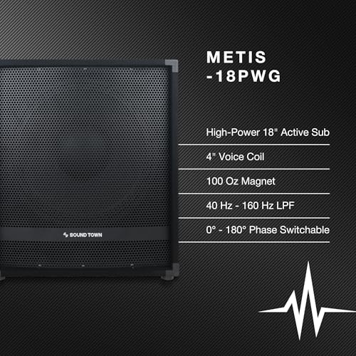 Image of Sound Town METIS Series Powered Subwoofer 2400 Watts 18 inch, with Class-D Amplifier, 4-inch Voice Coil, High-Pass Filter (METIS-18PWG)