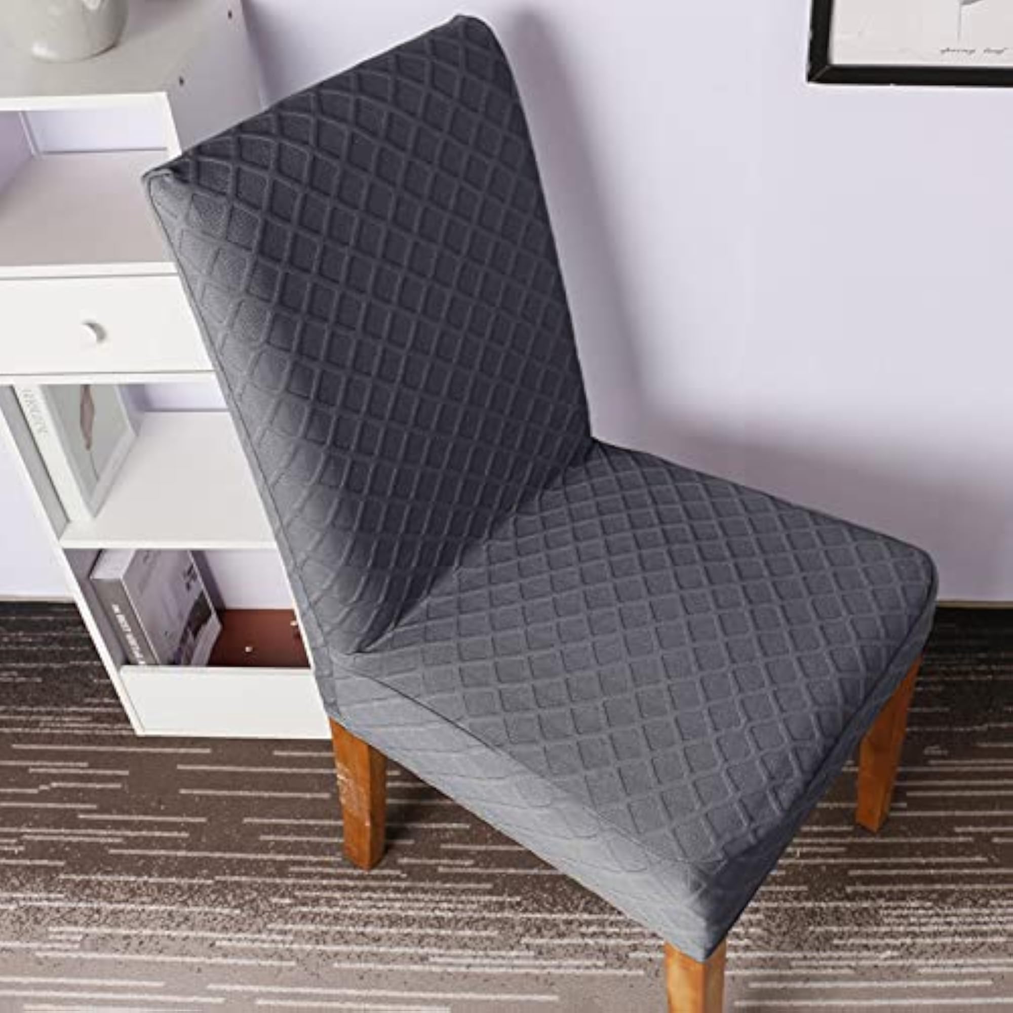 Stretch Solid Diamond Lattice Dining Chair Covers