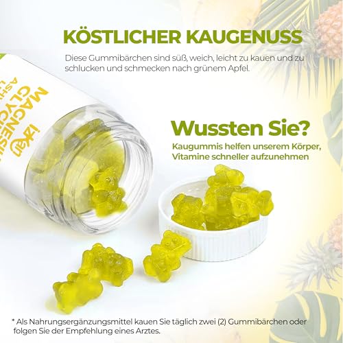 Magnesiumglycinat-Gummibärchen 1600 mg zuckerfreies Magnesiumpräparat mit Ashwagandha, Zitronenmelissenextrakt und CoQ10 für eine ruhige Stimmung und Muskeln, Schlafunterstützung 60 Gummibärchen (1)
