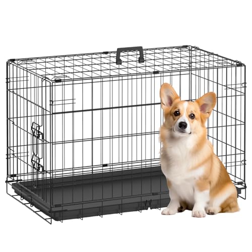 Image of BestPet | Dog Crate | 30 inch | Black | Foldable Metal Kennel with Single Doors, Secure Slide-Bolt Latches, Leakproof Tray | Portable Dog Cage for Small Breeds | for Travel, Indoor & Outdoor Use