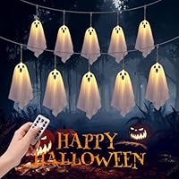 BomKra 10pcs Ghost Halloween Decoration Outdoor - Halloween Ghost String Lights Decor, Battery Operated, 8 Modes, for Holiday Party Indoor Outdoor Home Festival Decoration