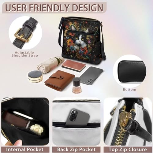 Image of Leather Purses for Women, Leather Hobo Bags for Women Travel Sling Purse Triple Zippered Pockets Shoulder Bag