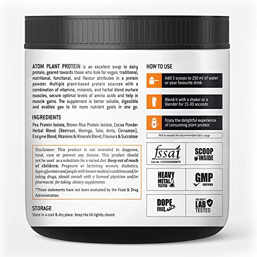Image of AS-IT-IS ATOM Plant Protein 200g | 25g Protein | Amino Profile similar to Whey | Easy to Digest | Vegan
